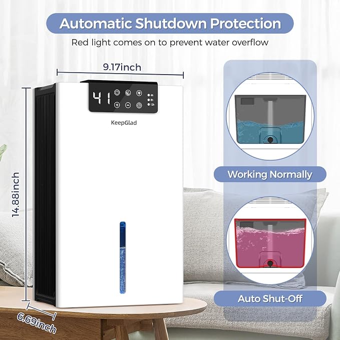 Dehumidifier, Dehumidifiers for Home(1000sq.ft), 98 OZ Dehumidifier Washable Air Filter, Dehumidifiers for Basement with Drain Hose, Auto Shut Off, Timer Setting, Humidity Display, White
