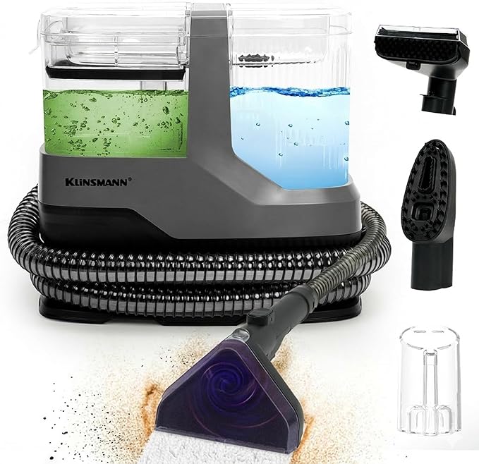 Couch & Upholstery Cleaner Machine, Portable Carpet Shampooer Machine with 18KPa Powerful Suction, Dual Brush Heads for Deep Cleaning Car Seat, Rug, Furniture, Stairs, Sofa, Spot & Pet Mess, Gray
