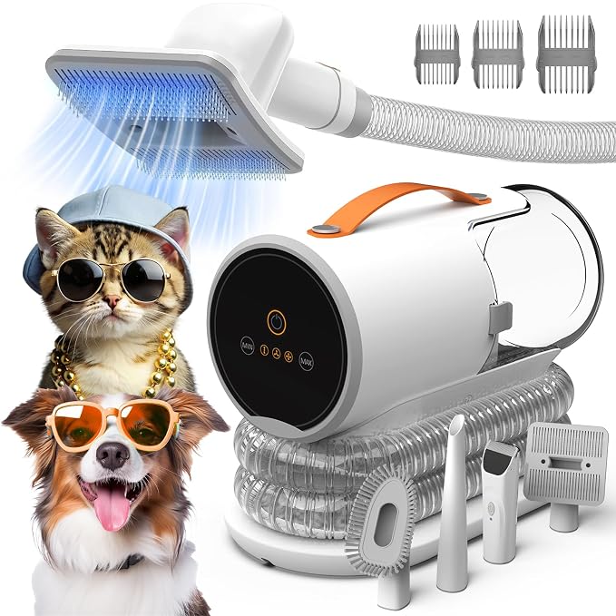 Dog Vacuum for Shedding Grooming, 12000Pa Suction Dog Grooming Kit, Pet Hair Vacuum with 4 Tools, 2L Dust Cup, 3 Levels