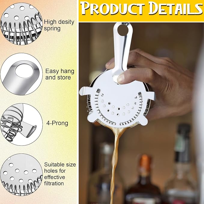 Funnymoom 16 Pack Cocktail Strainer 4 Prong Stainless Steel Bar Bartender Strainer 6 Inches Silver Bar Drink Tool for Bartenders and Mixologists