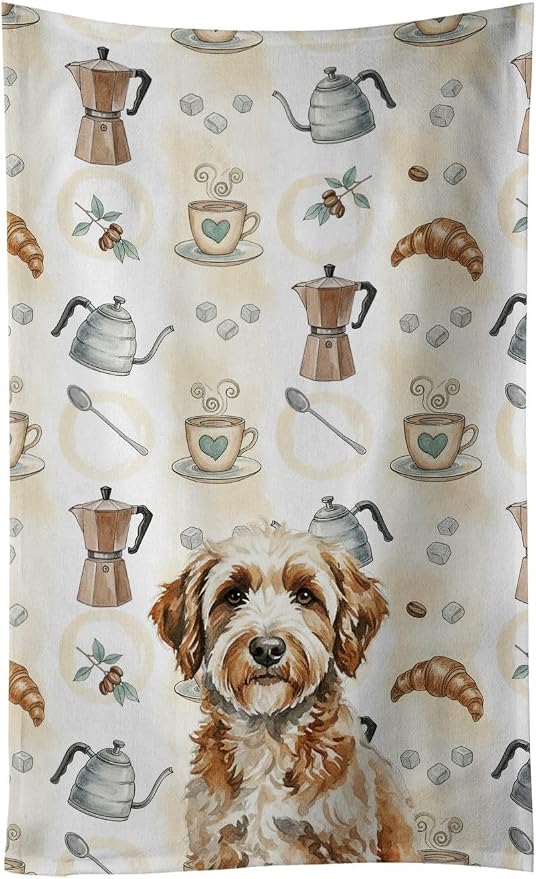 Caroline's Treasures Lagotto Romagnolo Coffee Bar Kitchen Towel Velour Plush Front and Cotton Loop Back Machine Washable