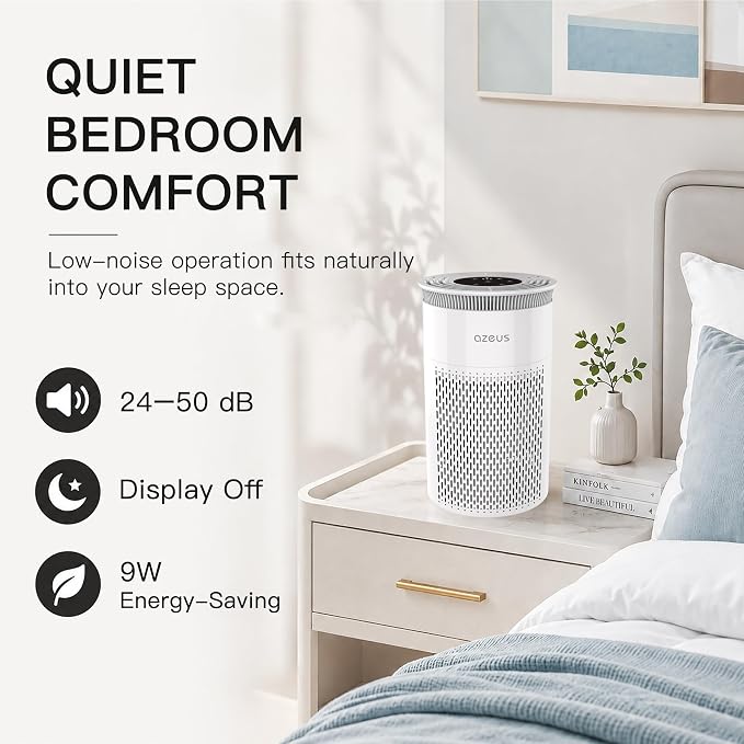 Azeus Air Purifier for Large Rooms, Home, Pets, Bedrooms, Up To 1076 ft² H13 True HEPA Filter, 25db Filtration System Cleaner Odor Eliminators, Ozone Free, Remove 99.97% Dust Smoke VOCs