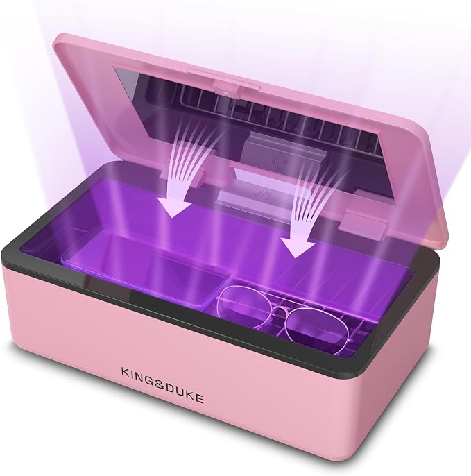 KING&DUKE Phone Sanitizer, UV Sanitizer Box with 360° UV-C Light, Portable UV Phone Sanitizer for Cell Phone, Keys, Glasses, Earphones – Pink