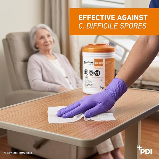 PDI Sani-Cloth Bleach Disinfecting and Cleaning, 160 Count Canister, Medium 6" x 5" Wipes, Hospital-Grade Bleach for Healthcare, Vet, and C. Diff Households