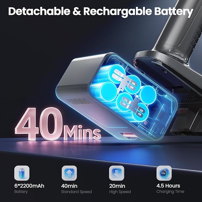 Dzaki N1 Cordless Vacuum Cleaner, 400W 35KPa Cordless Vacuum Cleaner for Home, Cordless Stick Vacuum with LED Display, Anti-Tangle Self-Standing Rechargeable Stick Vacuum for Home Pet Hair Hard Floor