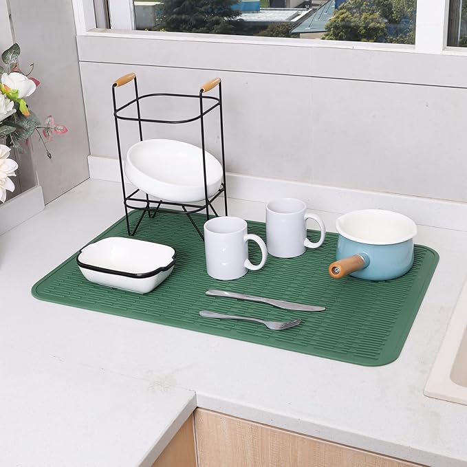 MicoYang Silicone Dish Drying Mat for Multiple Usage,Easy clean,Eco-friendly,Heat-resistant Silicone Mat for Kitchen Counter or Sink,Refrigerator or Drawer Liner Green 3XL 28 inches x 18 inches