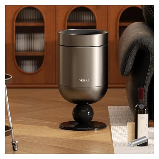 Bathroom Trash Can with Lid - Motion Sensor Smart Garbage Bin with Toilet Brush, 2 Gallon / 7L Small Automatic Trash Can, Odor-Control for Bathroom (Grey-Top Open)