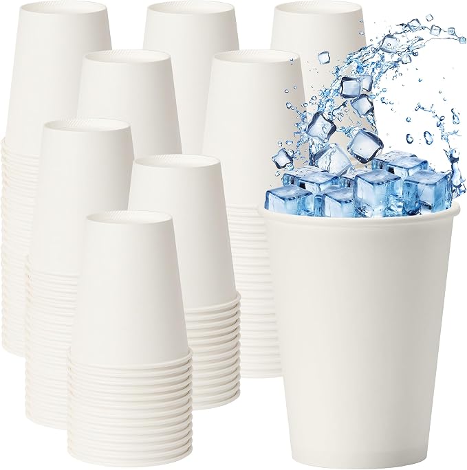 100 Pack of 12 oz Disposable White Paper Coffee Cups - Suitable for Party, Picnic, Travel and Events