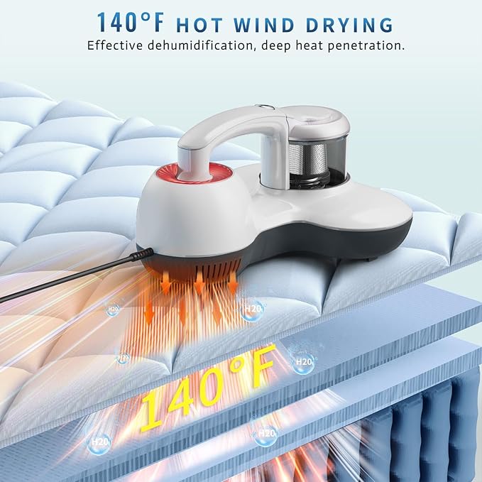 Hersven Mattress Vacuum Cleaner, 16KPa Handheld UV Bed Vacuum, 12800 Vibrations Per Min, Effectively Cleans Mattresses, Pillows, Sofas, Carpets & Fabric Surfaces