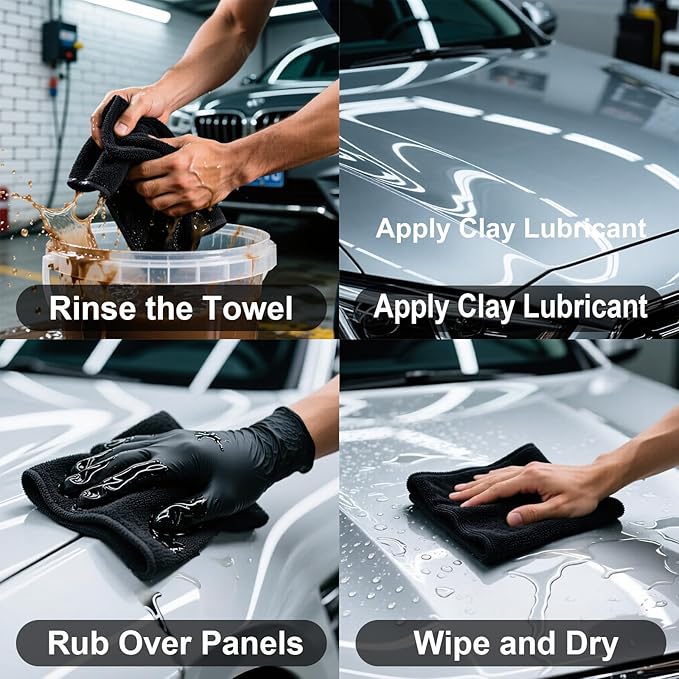 CACHIL 3 Pcs Clay Towel - Auto Detailing Clay bar Towel - Decontaminate Paint and Glass for Smoth Washing - Improve Wax and Sealant Bonding, Enhance Gloss and Color Depth - 12" x 12"（Black）