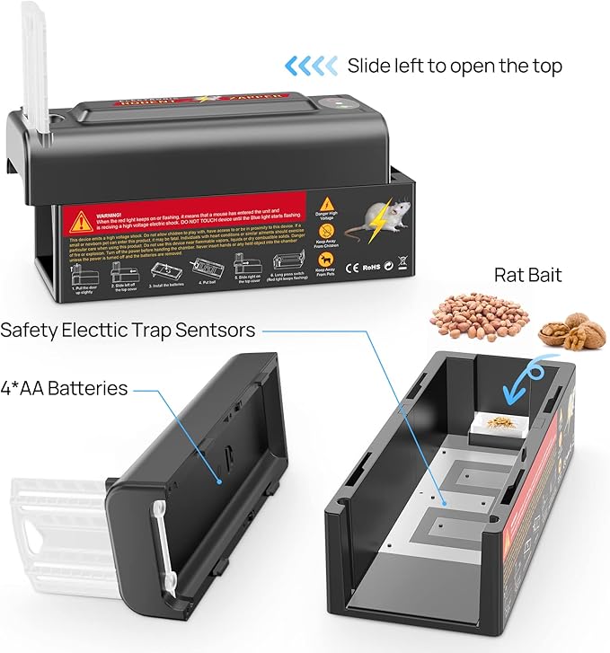 Electric Rat Trap,Mouse Trap Indoor,Powerful Voltage Instantly Kills Rats and Mice,Upgraded Rodent Zapper for a Pest-Free Home (2 Pack Rat Trap)