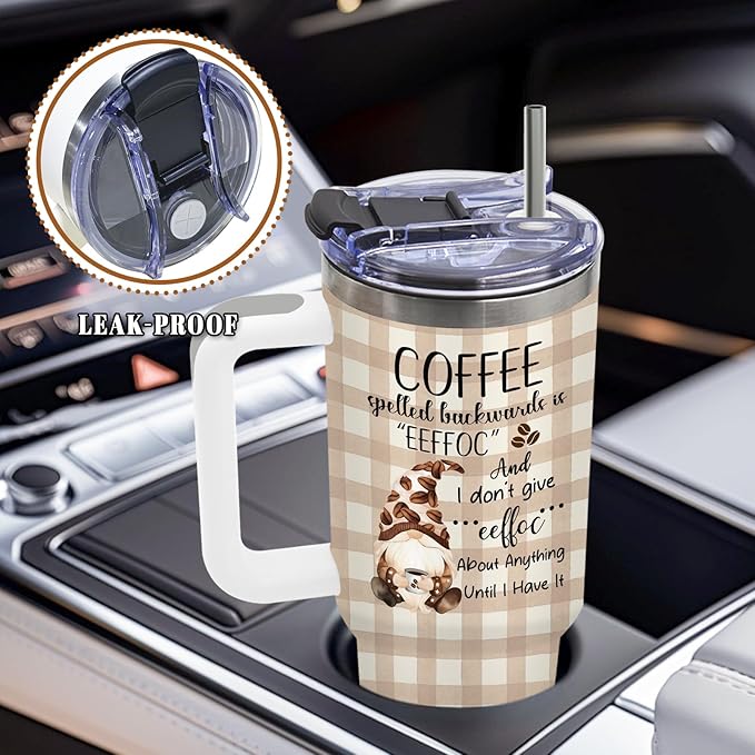 DUUV Gnome Coffee Tumbler 40 Oz with Handle, Funny Coffee Lover Gift for Women Men, Cute Gnome Mug for Work Office, Travel Cup for Gnomes Fans Birthday Christmas, 1PCS