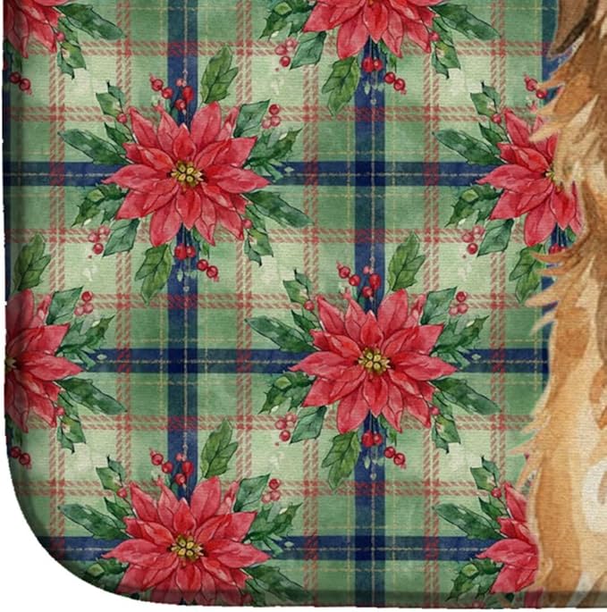 Caroline's Treasures Tawny Briard Christmas PoinsettIas Dish Drying Mat Absorbent Dish Drying Mat Pad for Kitchen Counter Dish Drainer Mat for Countertop, 14 x 21", Multicolor