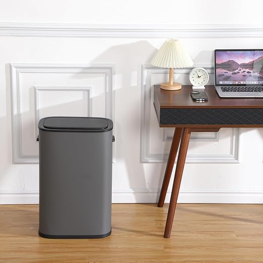 Garvee 13 Gallon Motion Sensor Trash Can, Quiet Close Automatic Touchless Garbage Can, Oval Grey Trash Bin for Kitchen, Home Office