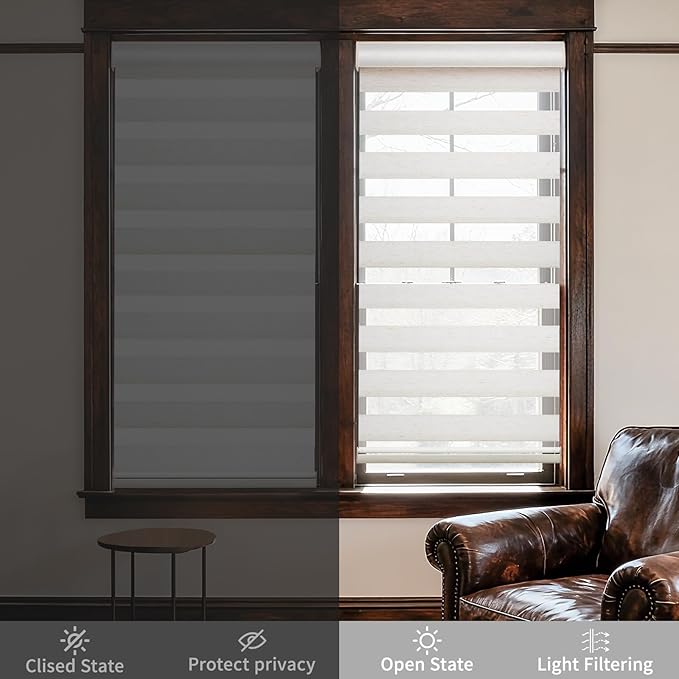 MYshade Cordless Zebra Blinds with Free-Stop Function - Dual Layer Light Filtering & Privacy Sheer Shades for Day and Night - Easy Install Window Shades for Home, Living Room, 40" W x 64" H,Beige
