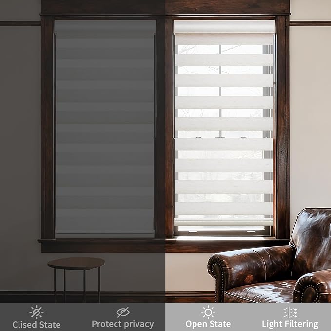 MYshade Cordless Zebra Blinds with Free-Stop Function - Dual Layer Light Filtering & Privacy Sheer Shades for Day and Night - Easy Install Window Shades for Home, Living Room, 38" W x 64" H,Beige