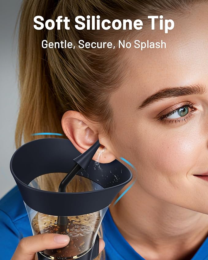 Yumika Ear Wax Removal Kit – Manual Ear Cleaner with Powerful Water Flow for Deep Clean & Soft Silicone Tip, Dark Blue
