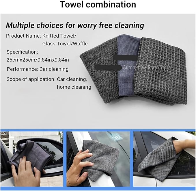 Compatible for 9pcs Car Wash Cleaning Kits Microfiber Towels Blush Sponge Glove Polish Care Applicator Pads Auto Detailing Washing Tools(Grey)