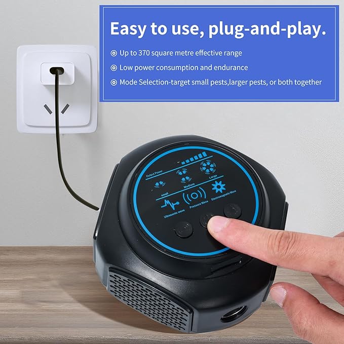Ultrasonic Pest Repellent Plug in Upgraded High-Power, Mouse Rodent Repellent Insect Control for Rat Mice Squirrel Spider Bug Roach, Electronic Repelling Device with 3 Mode Switching (Black 1Pack)