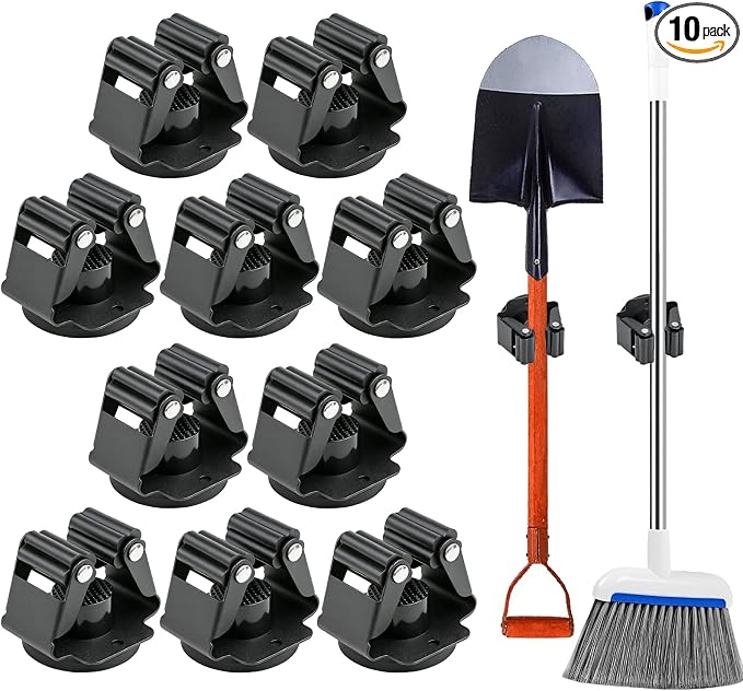 Magnetic Broom Holder Wall Mount, 10PCS No-Drill Broom and Mop Organizer Wall Hanging, 12lbs Heavy Duty Magnetic Tool Holder for Work Garage Laundry Kitchen RV Van Accessories