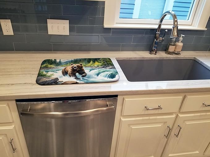 Caroline's Treasures Alaskan Wilderness Grizzly Bear Dish Drying Mat Absorbent Dish Drying Mat Pad for Kitchen Counter Dish Drainer Mat for Countertop, 14 x 21", Multicolor