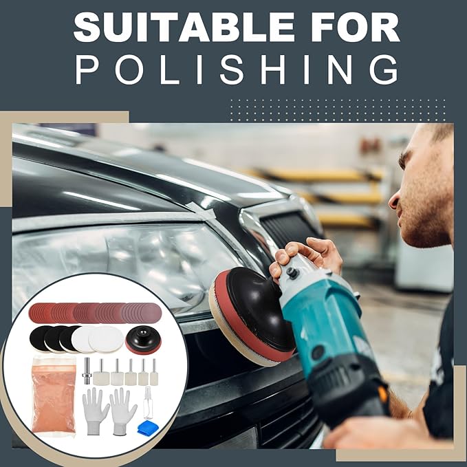 Teenyyou 55 Pcs Glass Polishing Kit Windshield Scratch Repair Kit Car Windscreen Glass Scratch Remover 120g Cerium Oxide Powder Wheels Polish Pads Sandpaper Window Repair Tool for Car Windscreen