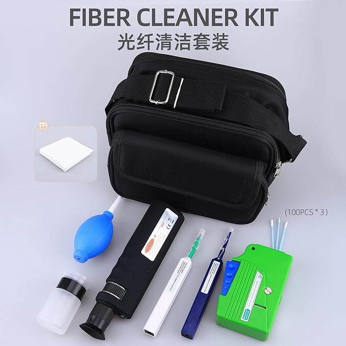 FTTH Fiber Optics Cleaning Kit with Fiber Cleaning Cassette for FC SC ST LC MU Connectors 1.25mm/2.5mm Fiber Cleaner Pen Microscope 400 Times Fibra Connector