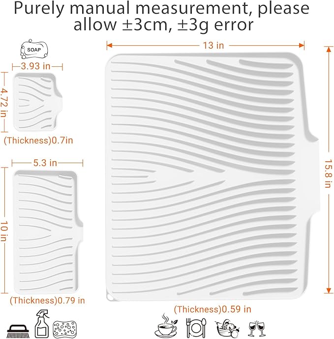 Silicone Dish Drying Mat for Kitchen Counter, Dish Drying Pad, Non-Slip Drain Pad with Built-in Drain, Heat Resistant Stone Drying Mat