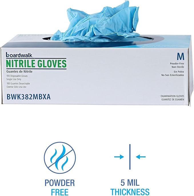 Boardwalk Disposable Examination Nitrile Gloves, Medium, Blue, 5 mil, 1,000/Carton