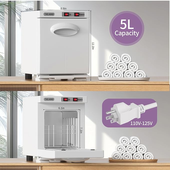 Towel Warmer, 5L Small Hot Towel Warmers for Spa, Towel heater for Facials and Towel Warmer Esthetician. (White)