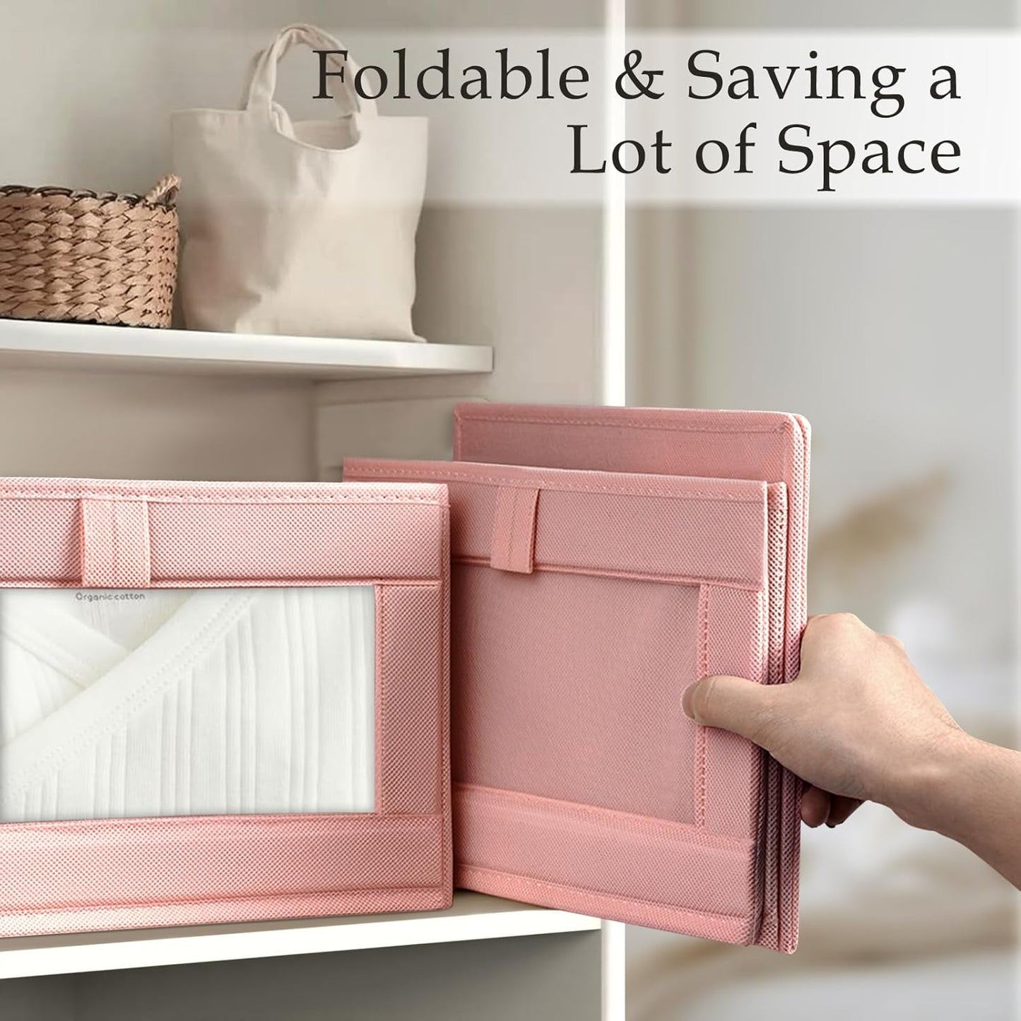 Criusia 4 Pack Linen Closet Organizers and Storage, Closet organizer Large Linen Closet Baskets for Organization, Foldable Storage Containers for Towels, Clothing, Jeans, Books, Shelves, Pink