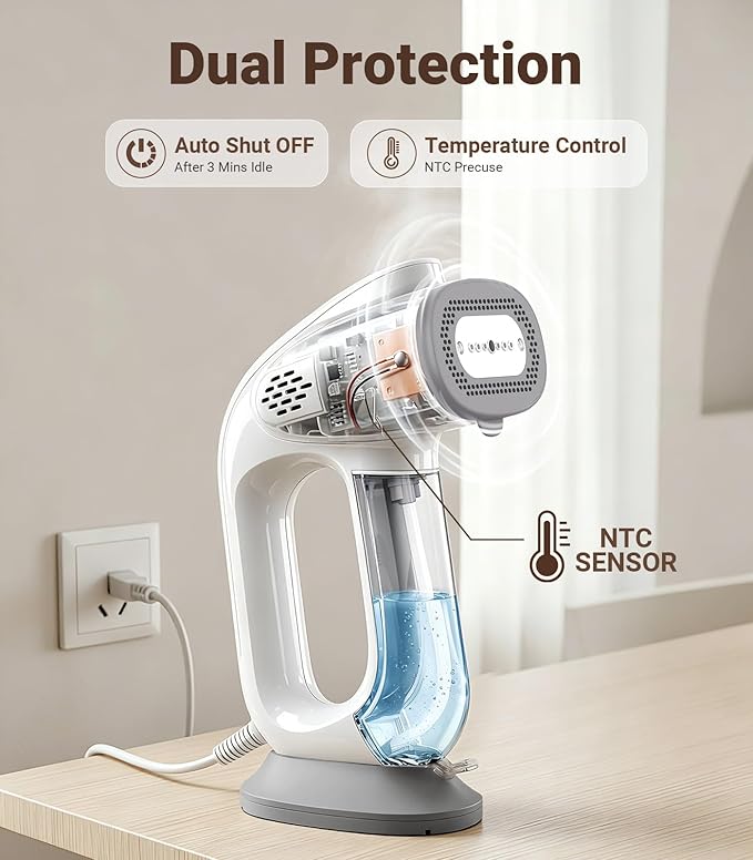 Steamer for Clothes, 110-240V Travel Steamer with 2500Pa Vacuum Suction, NTC Control, Burst Steam, 30% Quick Wrinkle Removal, Portable Handheld Steamer＆Iron 2 In 1 for Travel and Home Use (Grey)