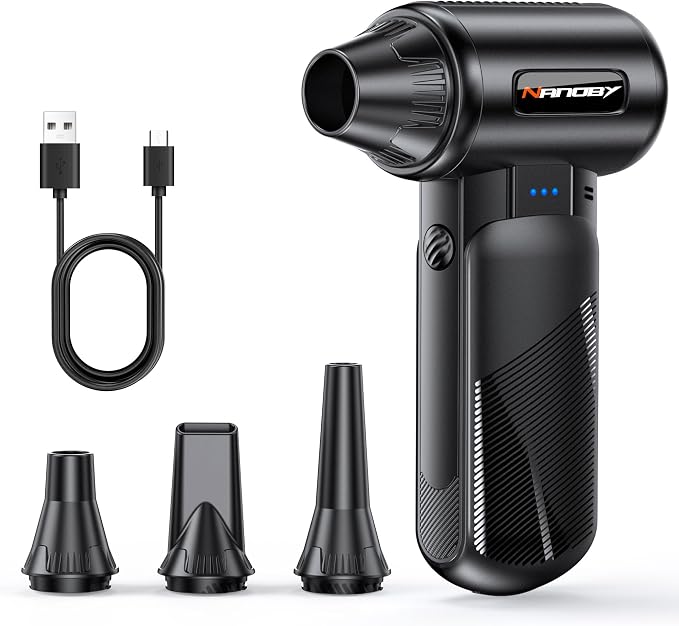 Electric Air Duster 130000RPM, Compressed Air Duster Cordless Rechargeable, 3-Speed Air Blower with 4 Nozzles, Keyboard Cleaner for PC Computer Electronics Car Cleaning
