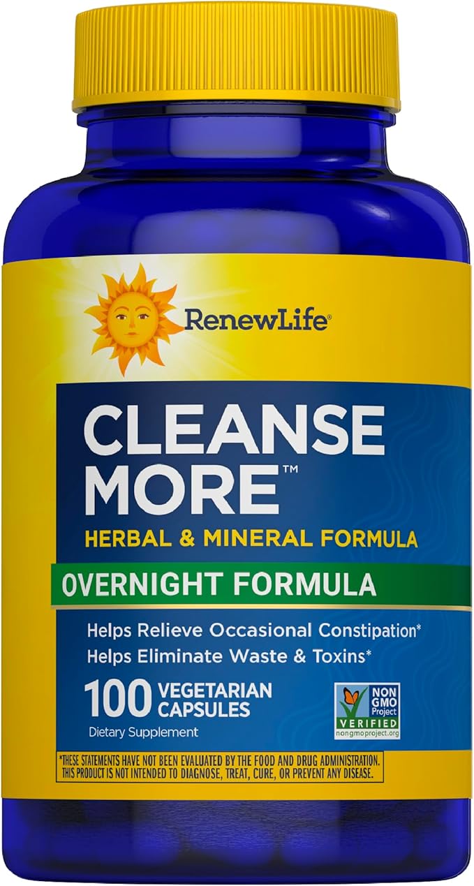 Renew Life Detox Cleanse More, Reduces Bloating and Restores Regularity, Overnight Constipation Relief, Soy, Dairy and gluten-free, 100 Capsules