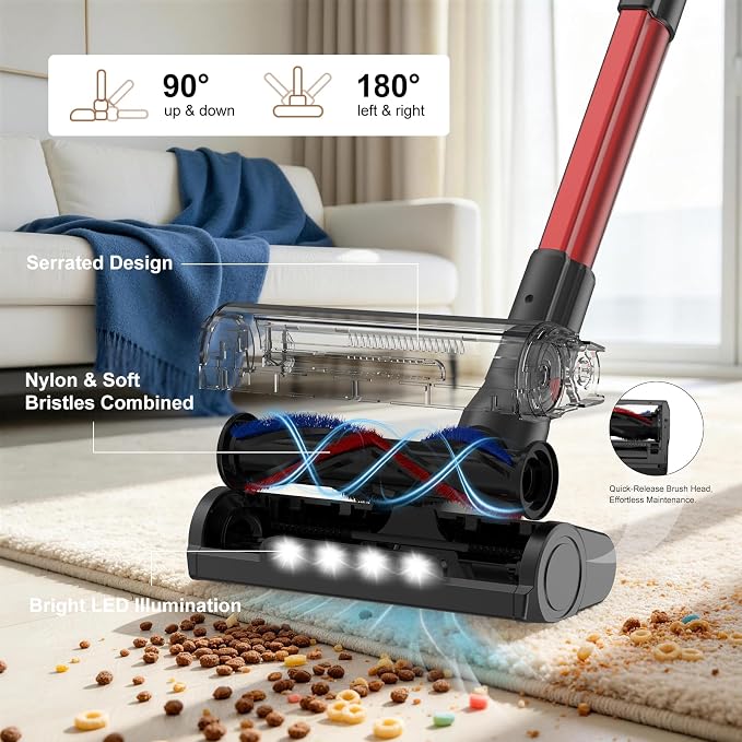 Cordless Vacuum Cleaner Upgraded 200W 45Mins Rechargeable with 3 Suction Modes Anti-Tangle Wireless Vacumm with Touch Screen LED Light Lightweight Wireless Vacuum for Home Pet Hair Floors Car