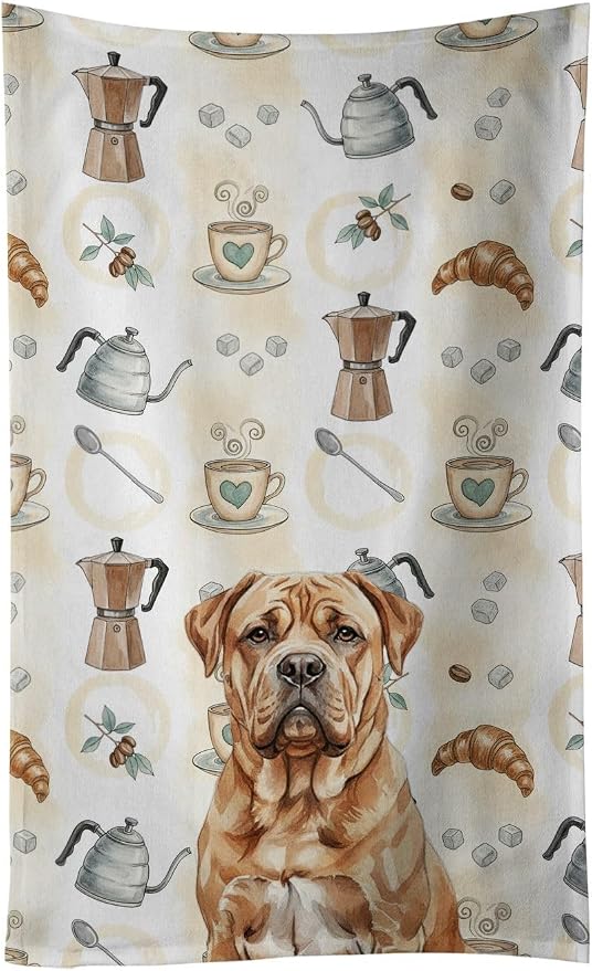 Caroline's Treasures Dogue de Bordeaux Coffee Bar Kitchen Towel Velour Plush Front and Cotton Loop Back Machine Washable