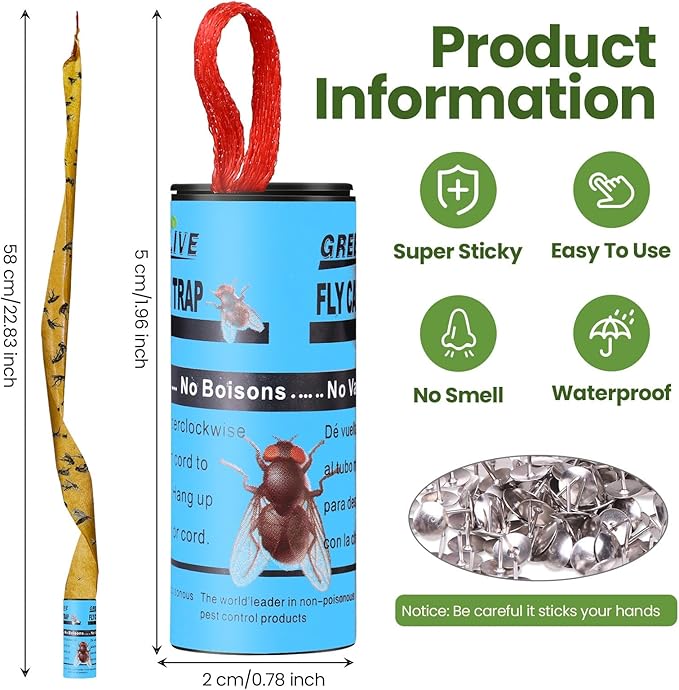 Qualirey 160 Pack Fly Strips Sticky Fly Trap Indoor Outdoor Hanging Fly Ribbon Tape Paper Flying Insect Trap Gnat Killer Traps for Fruit Flies, Bug, Insect, Pest (Blue)