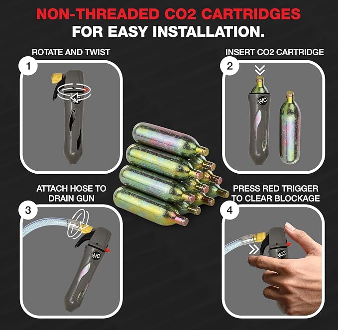 RedRock Bulk CO2 Cartridges 16 Gram Unthreaded Cartridge Multipurpose Use for RedRock Drain Gun Gallo HVAC Line Cleaner Opener 100 Pack