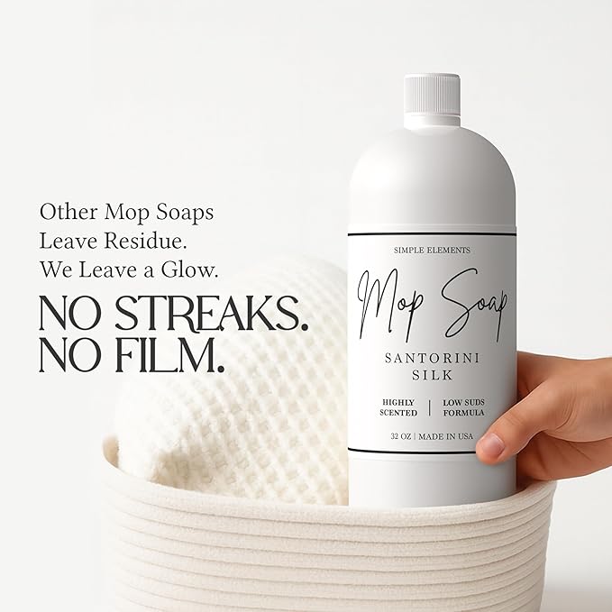 Mop Soap Highly Scented Fragrance, Long Lasting Luxury Floor Cleaner for Hardwood, Tile, Laminate & Stone, Low Suds No Residue Formula, All Mop Types, Made in USA, 32oz Santorini Silk Fragrance