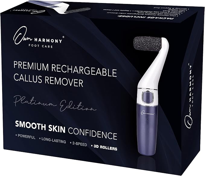 Electric Foot Callus Remover: Own Harmony Professional Feet Care Pedicure Tools, Rechargeable Feet Scrubber Dead Skin, Electronic Foot File Pedi Grinder, Best for Hard, Dry, Cracked Heels (3 Rollers)
