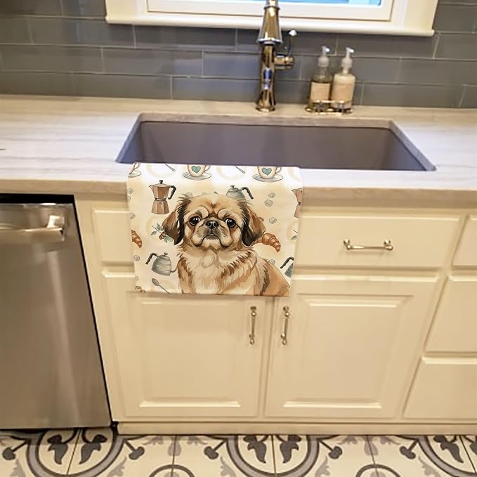 Caroline's Treasures Sable Pekingese Coffee Bar Kitchen Towel Velour Plush Front and Cotton Loop Back Machine Washable