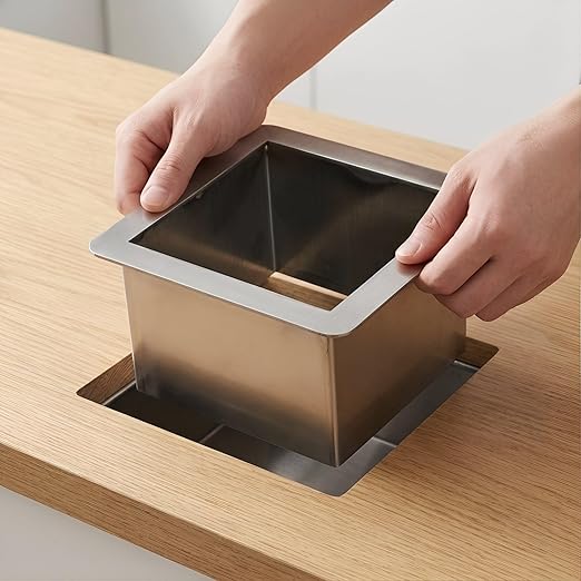 STOBAZA 6.3 Inch Square Drop-in Trash Chute, 304 Stainless Steel Built-in Countertop Trash Can Grommet for Kitchen Waste Bin, Rustproof & Easy-Clean Insert for Seamless Cabinet Design