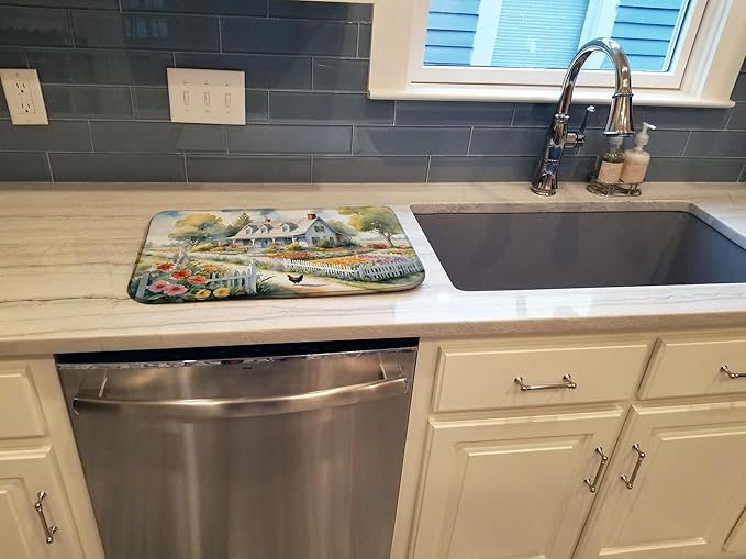 Caroline's Treasures Chicken Farmhouse Garden Dish Drying Mat Absorbent Dish Drying Mat Pad for Kitchen Counter Dish Drainer Mat for Countertop, 14 x 21", Multicolor