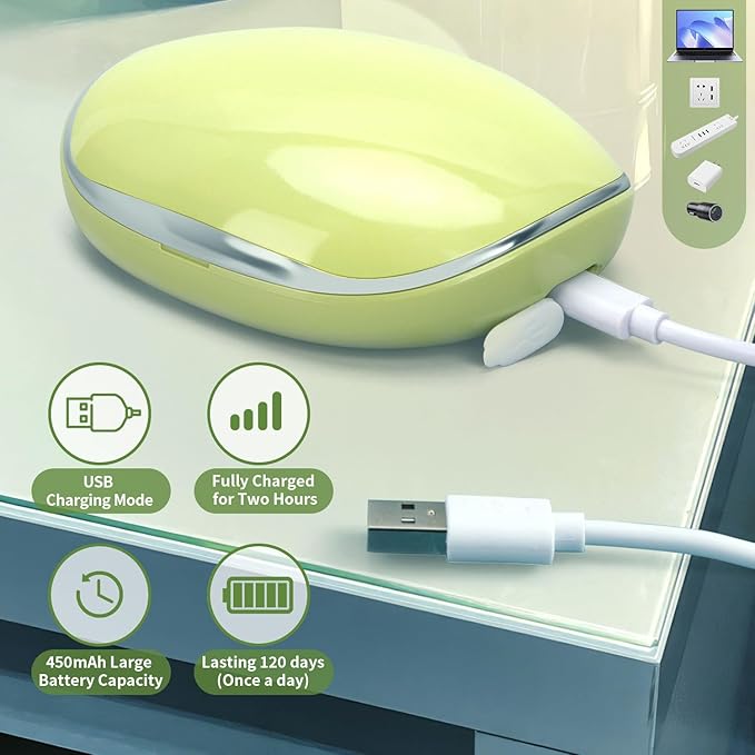 Contact Lens Cleaner, Portable Ultrasonic Contact Lens Cleaning Machine with USB Charger, LED Timer Display & 5 Contacts Solution Cases Kit for Soft Hard Colored RGP Lenses (Avocado Green)