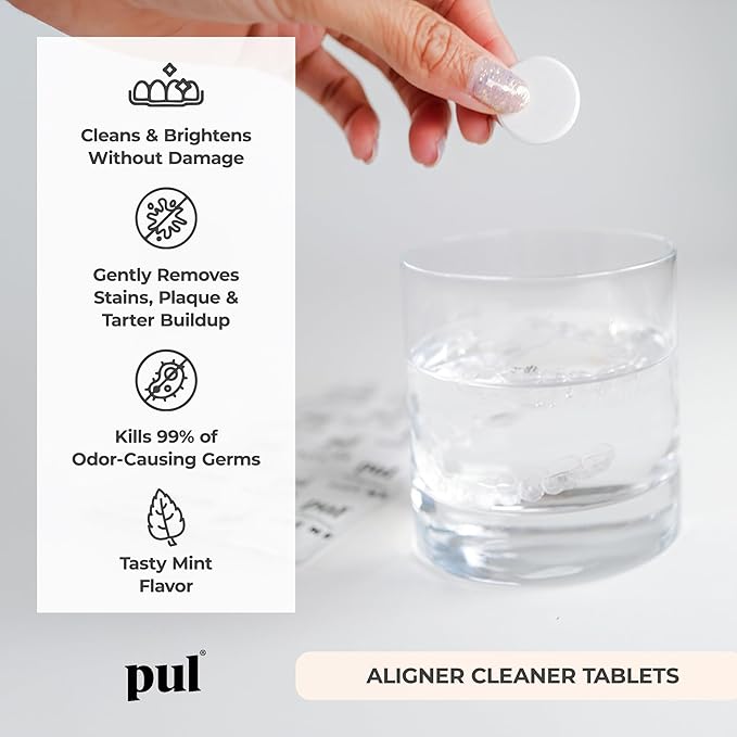 PUL Retainer Cleaner Tablets - Aligner Cleaner for Invisalign and Clear Aligners, Daily Retainer Cleaning Tablets and Denture Cleaner Tablets - Removes Odor, Stains and Plaque - 30 Day Supply