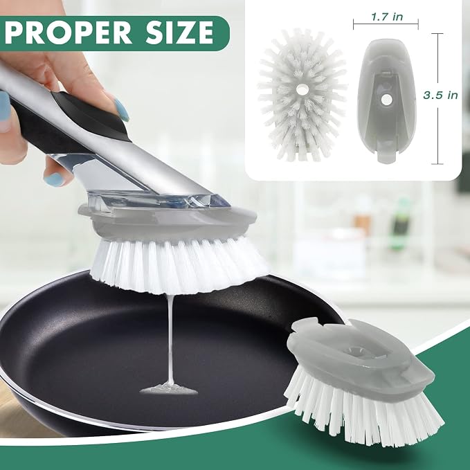 Soap Dispensing Dish Brush Refills, 8 Pack Dish Brush Replacement Head for Steel Soap Dispensing Dish Brush