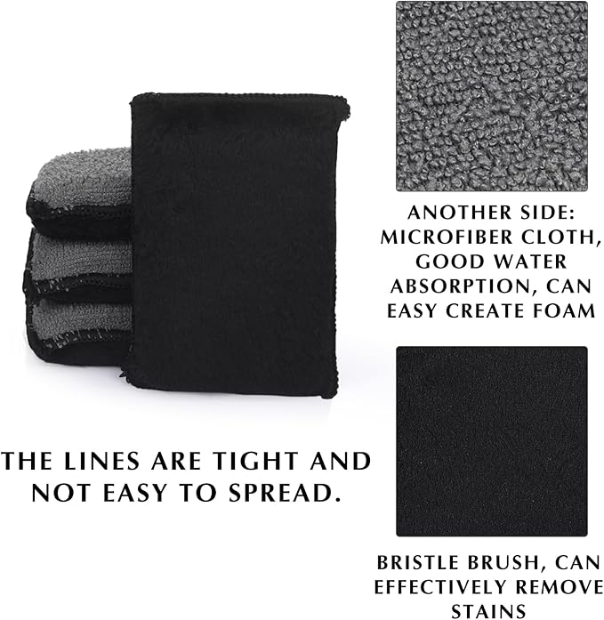 Mudder 8 Pcs Car Interior Scrubbing Sponge 5'' x 3'' Fiber Car Wax Applicator pad Household Cleaning Sponges for Leather Car Seat Couch Cleaning (Gray Black)
