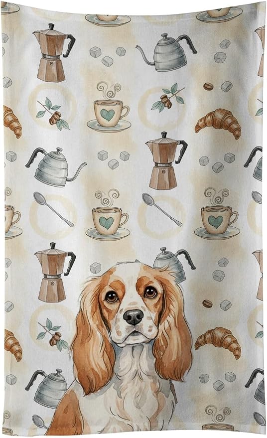 Caroline's Treasures Blenheim Cavalier Spaniel Coffee Bar Kitchen Towel Velour Plush Front and Cotton Loop Back Machine Washable