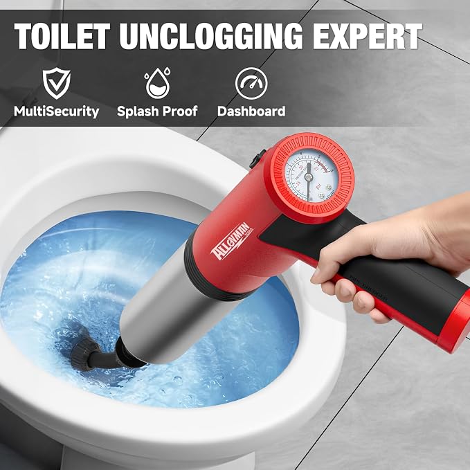 Alloyman Electric Toilet Plunger - Powerful High Pressure Toilet Unclogger, Plungers for Bathroom, Floors, Shower, Safe and Portable Toilet Unclogged Tool