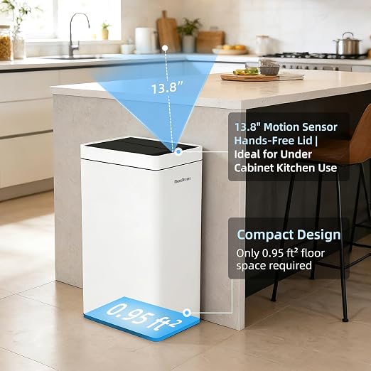 8 Gallon Touchless Kitchen Trash Can with Motion Sensor Lid, Smart Stainless Steel Garbage Can with Automatic Bagging System for Home, Office & RV